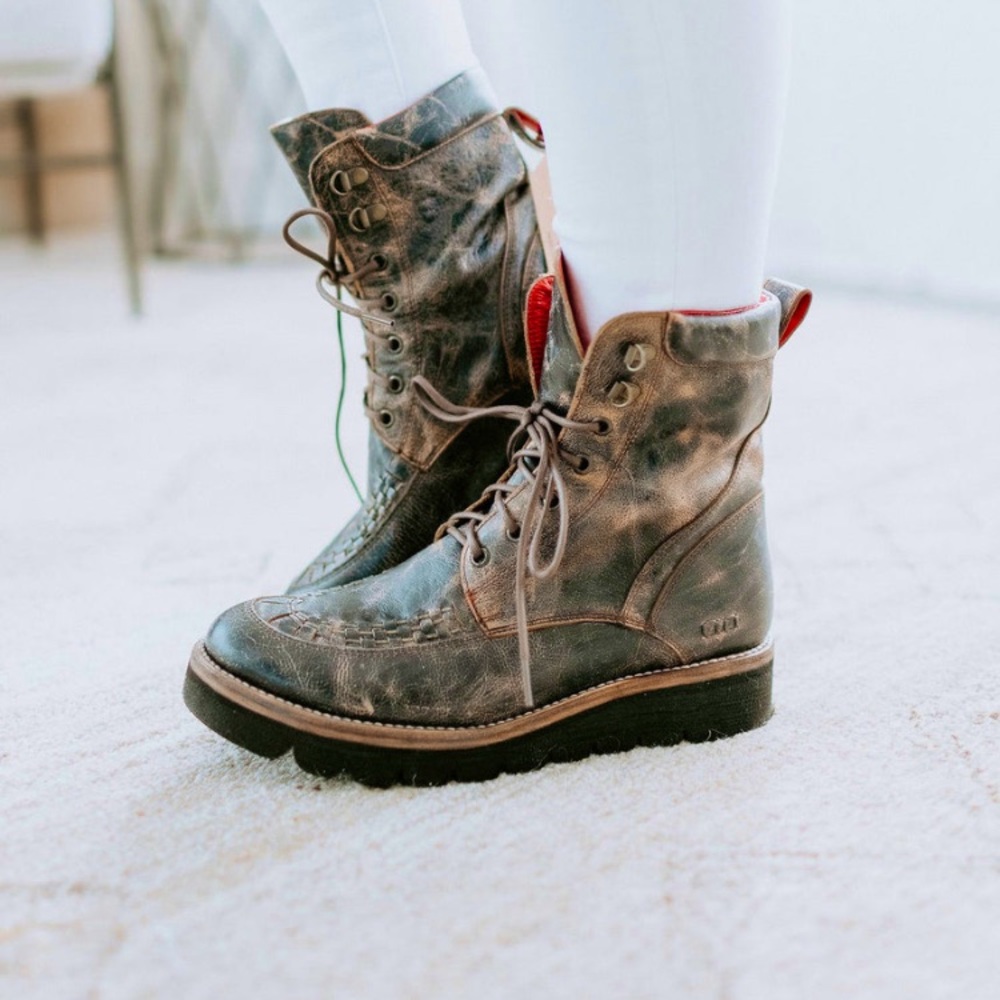 BED STU Boot BED|STU ELISHA II Moto Combat Platform Green Teal Blue Black Size 8 - Picture 2 of 15